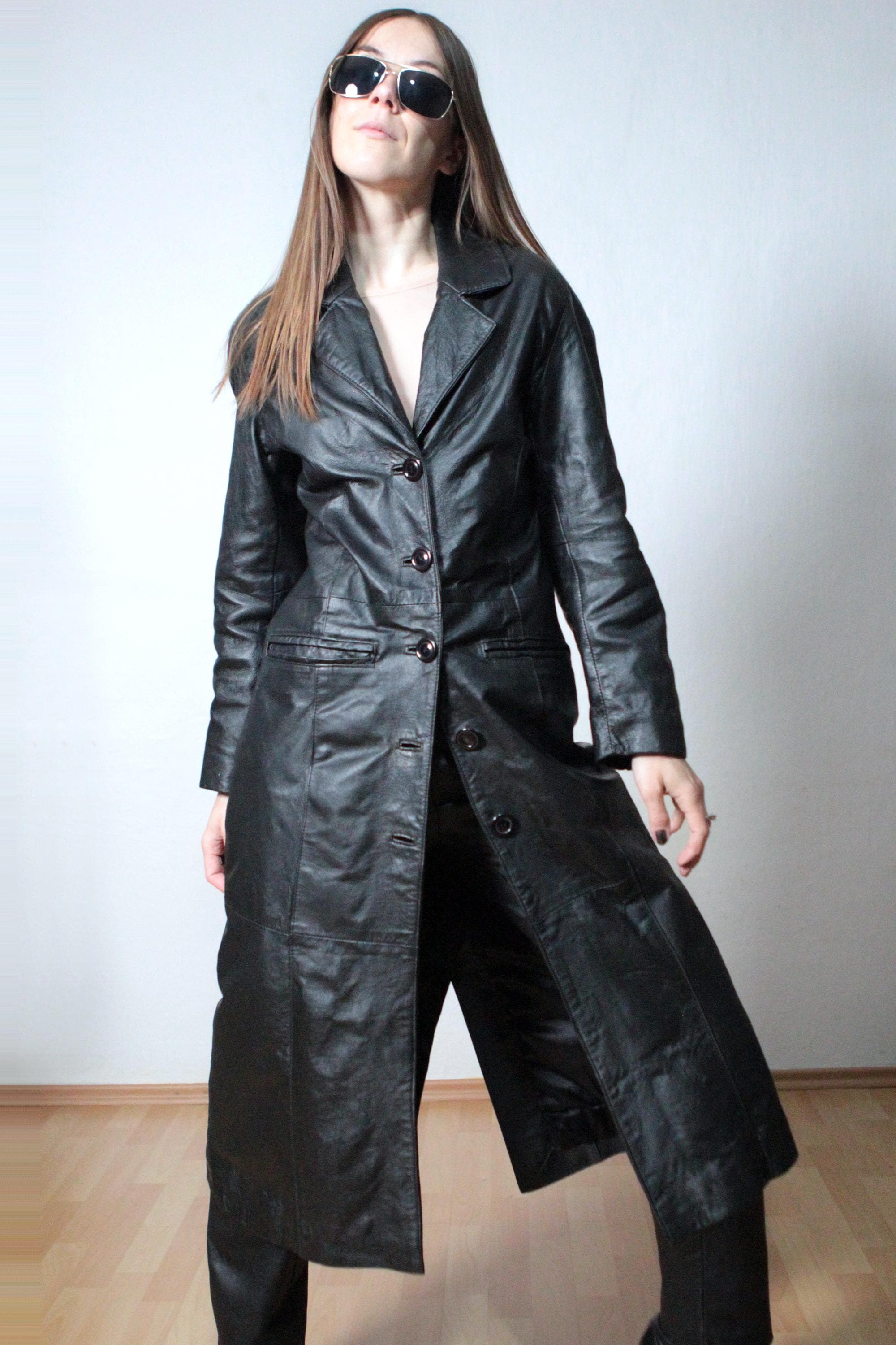 Long Leather Coat / 2000s Vintage Black Leather Blazer - Etsy