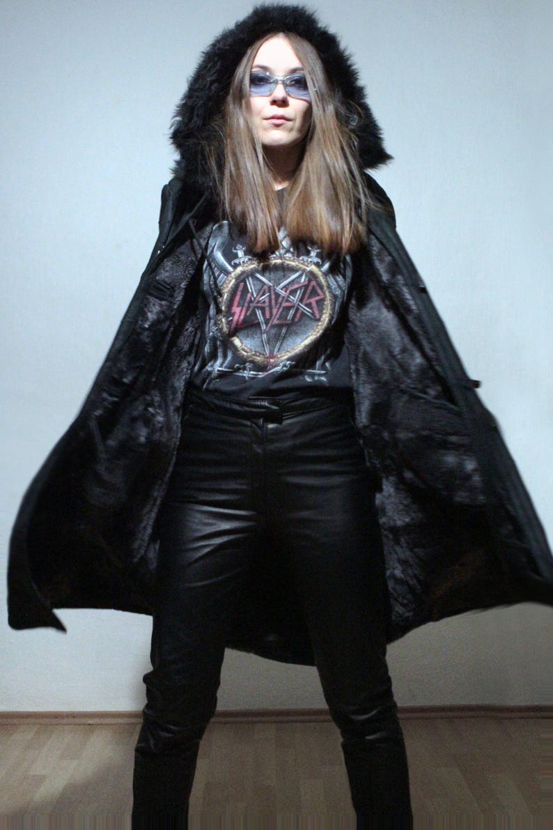 hooded sheepskin jacket long black shearling patchwork leather coat