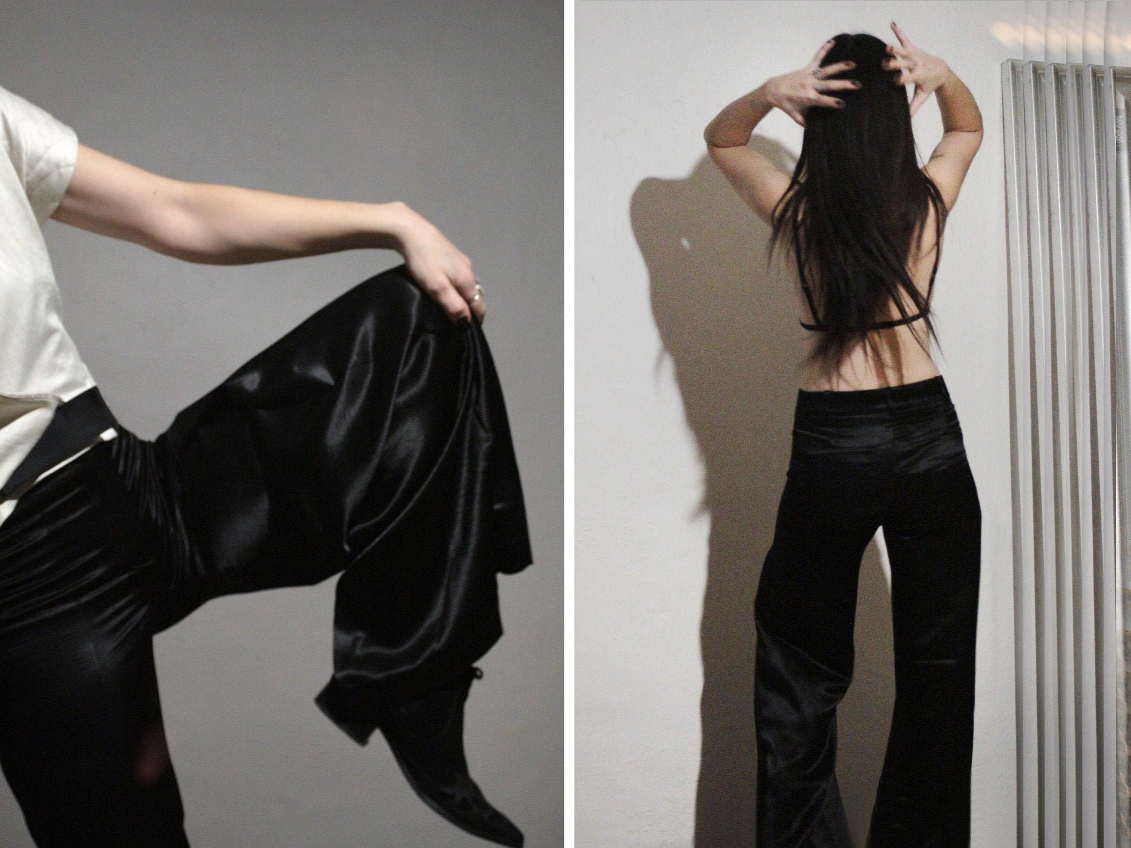 Ann Demeulemeester Black Flare Pants / High Waisted Satin - Etsy