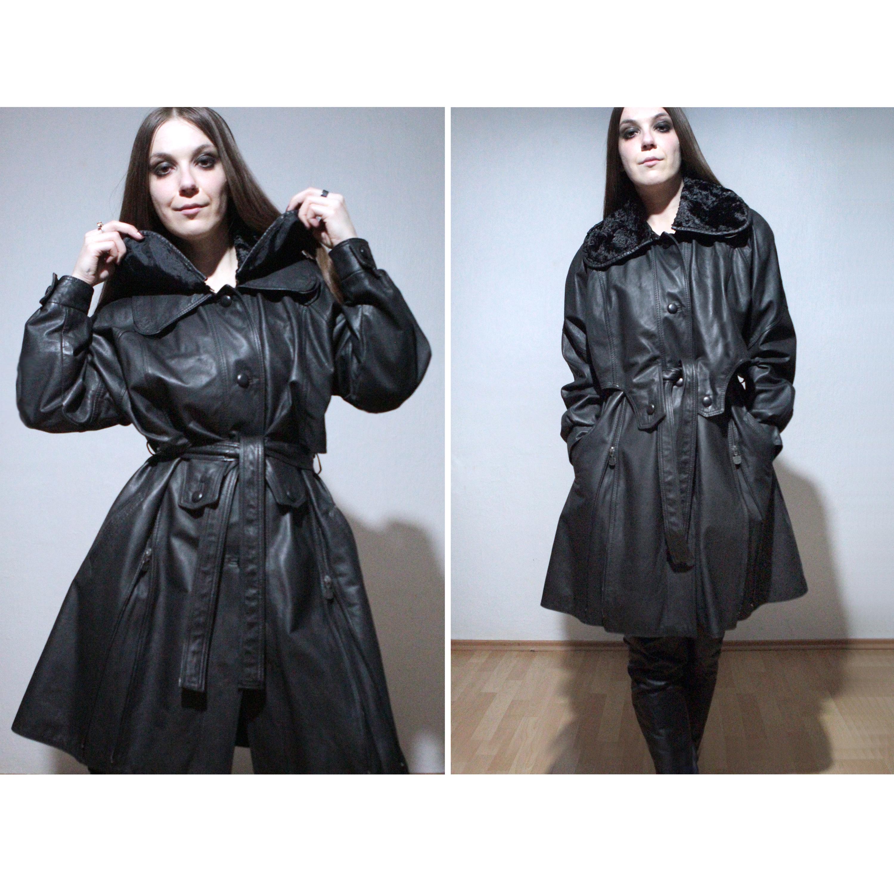 ジャケット・アウター real leather maxi long coat BLACK Alaska Women's 100 % Real Black Leather Classic Long Coat