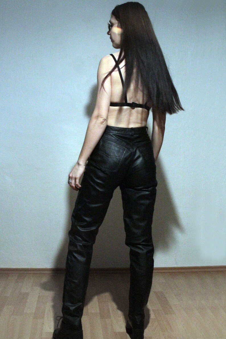 Vintage Black Leather Pants / High Waisted Leather Trousers Etsy