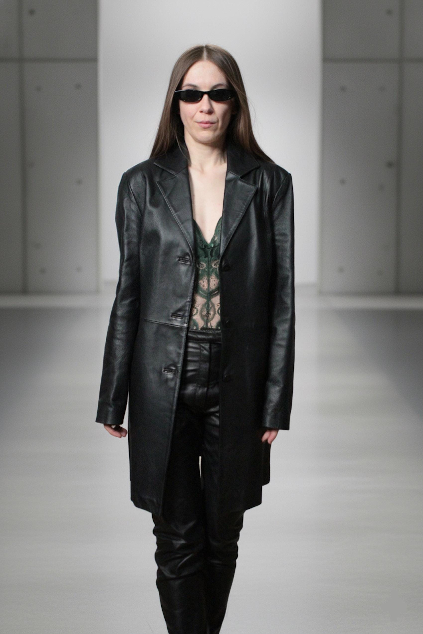 Womens Long Leather Blazer / 2000s Vintage Black Leather Coat - Etsy