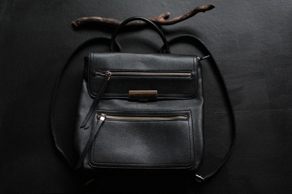 Black Backpack / Faux Leather Travel Bag / Vegan B