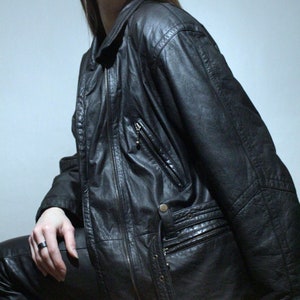 90s vintage black leather parka jacket with leather belt