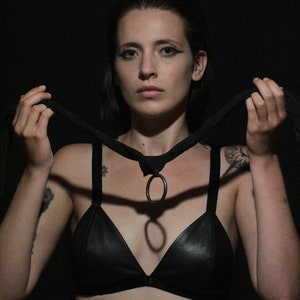 Leather bralette / Black lingerie / Leather triangle bra image 3