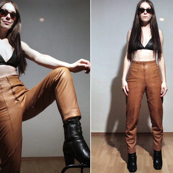 Brown Leather Pants Etsy