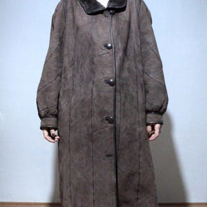 reversible brown sheepskin coat with real shearling teddy bear fur