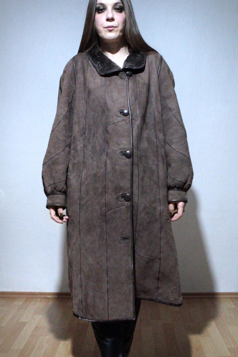 reversible brown sheepskin coat with real shearling teddy bear fur