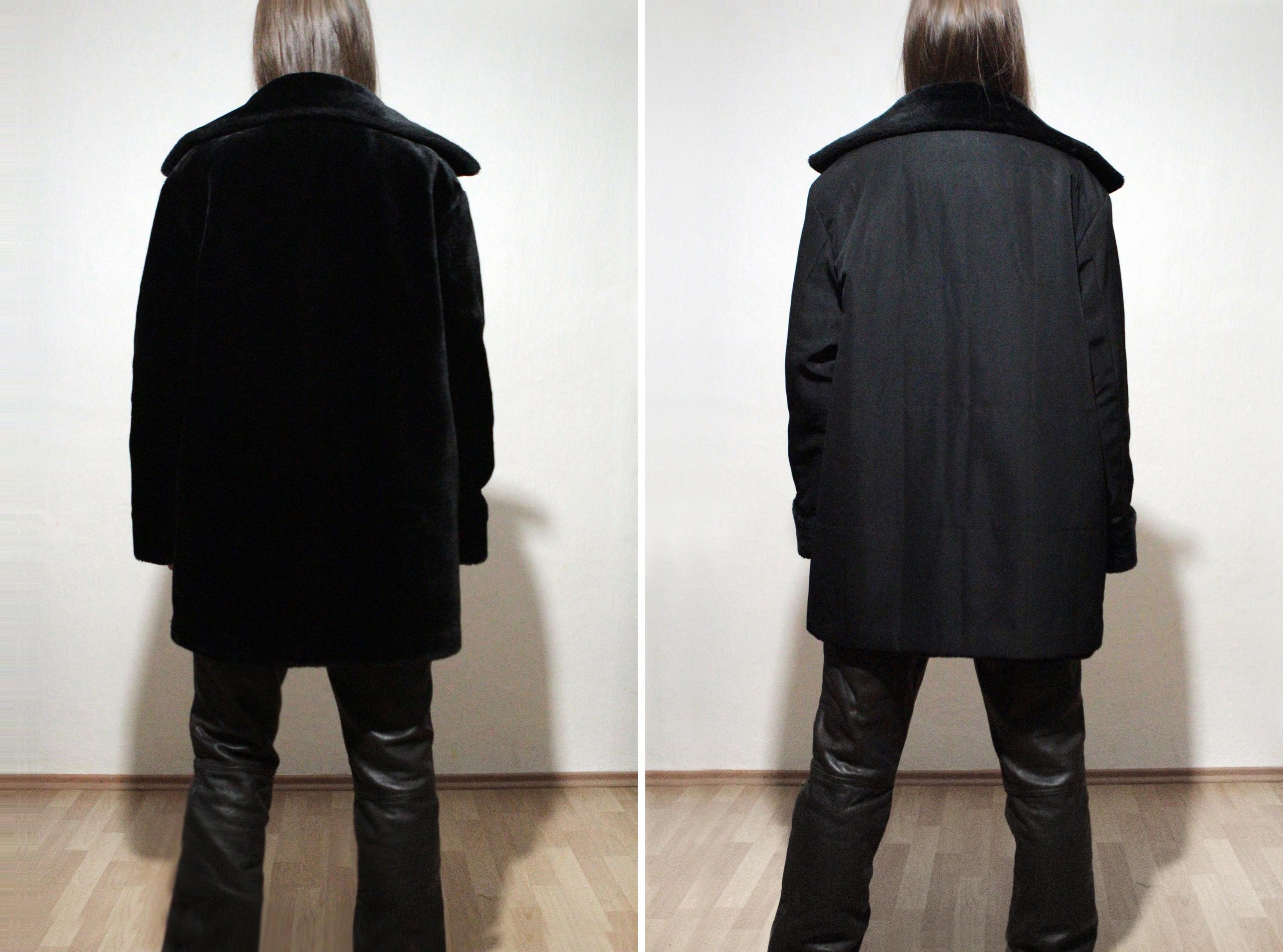 Black faux fur reversible puffer jacket sales