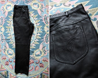 PLUS SIZE Leather pants / Vintage black leather trousers