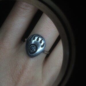 southwestern bear claw  ring with hematite stone sterling silver