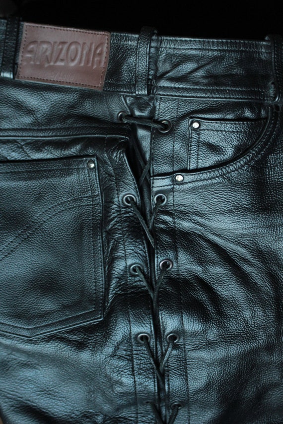 Lace up Leather Pants / Biker Leather Motorcycle Pants 