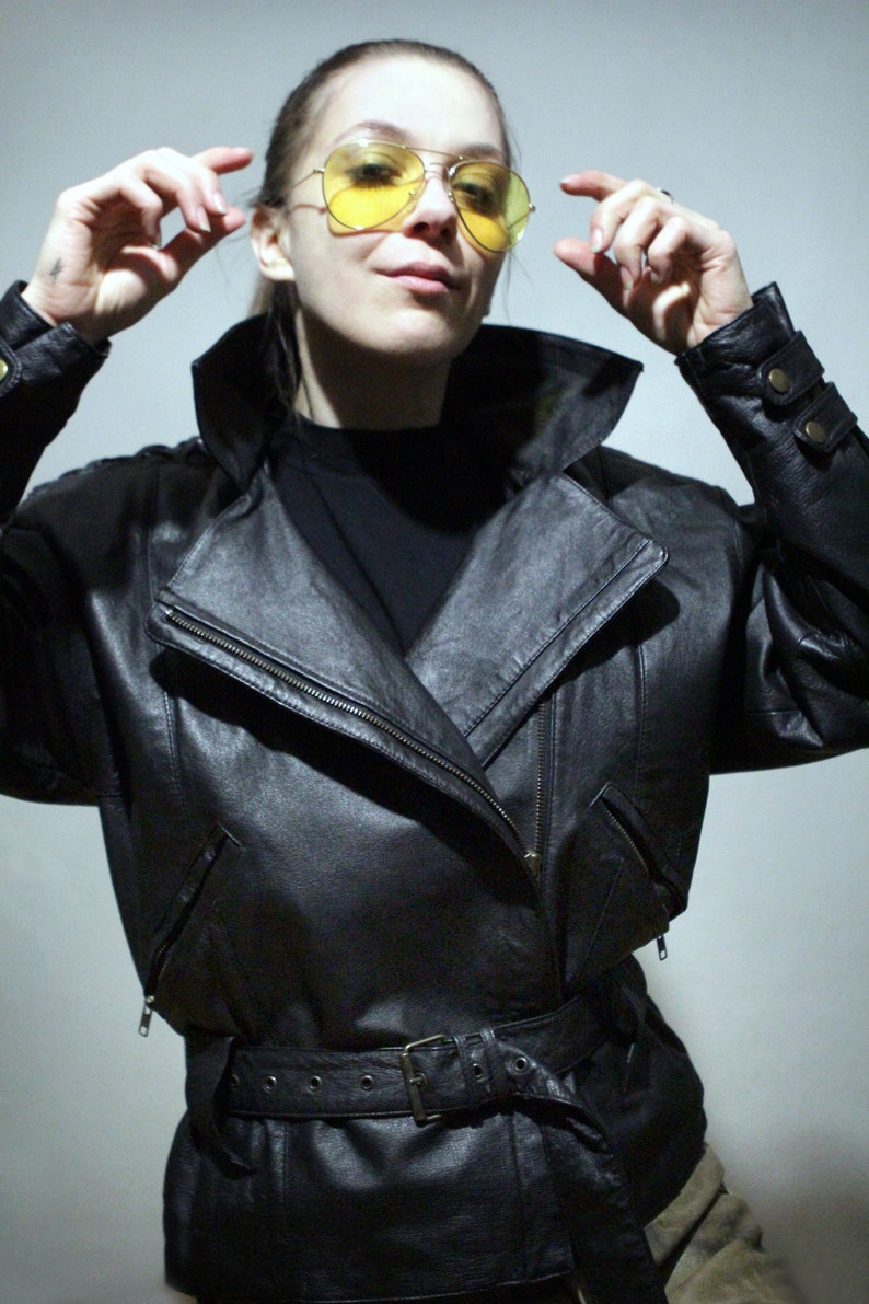 90s vintage black leather motorcycle jacket with lace up leather pants