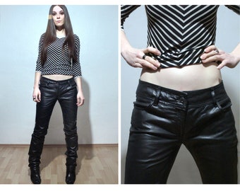 00s Low waist leather pants / Straight low rise leather trousers