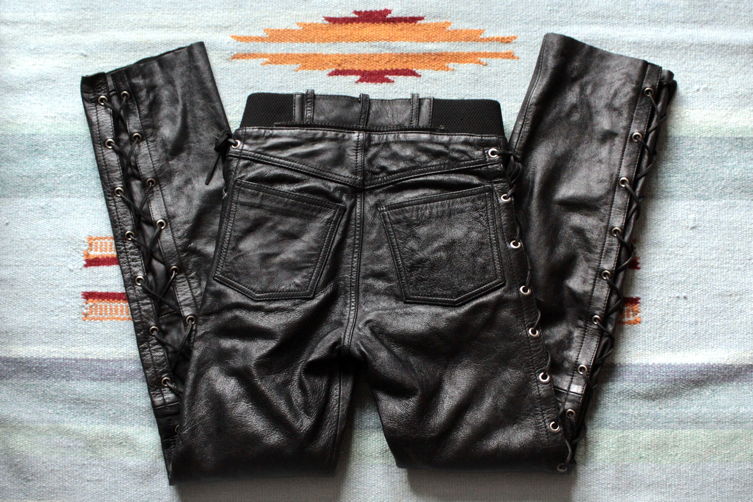 Lace up Leather Biker Pants / Black Leather Motorcycle Pants - Etsy