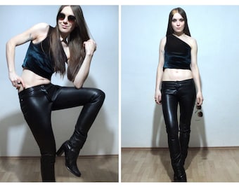 Low rise leather pants / Womens skinny leather leggings