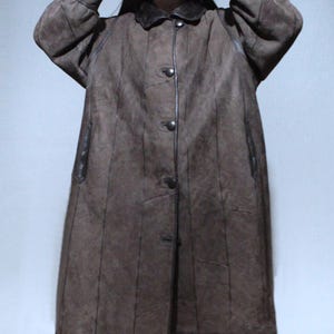 reversible brown sheepskin coat with real shearling teddy bear fur