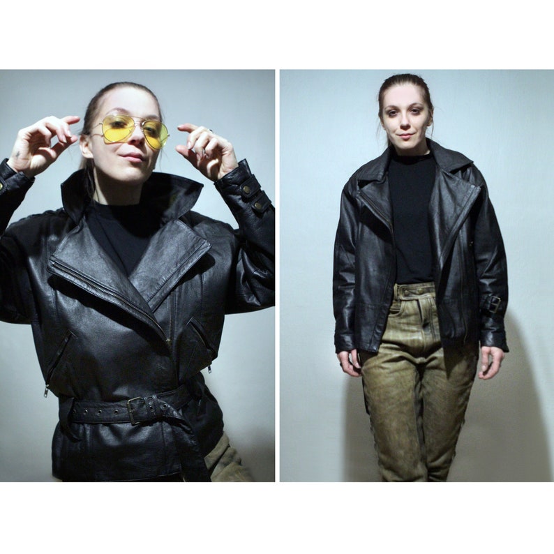 90s vintage black leather motorcycle jacket with lace up leather pants