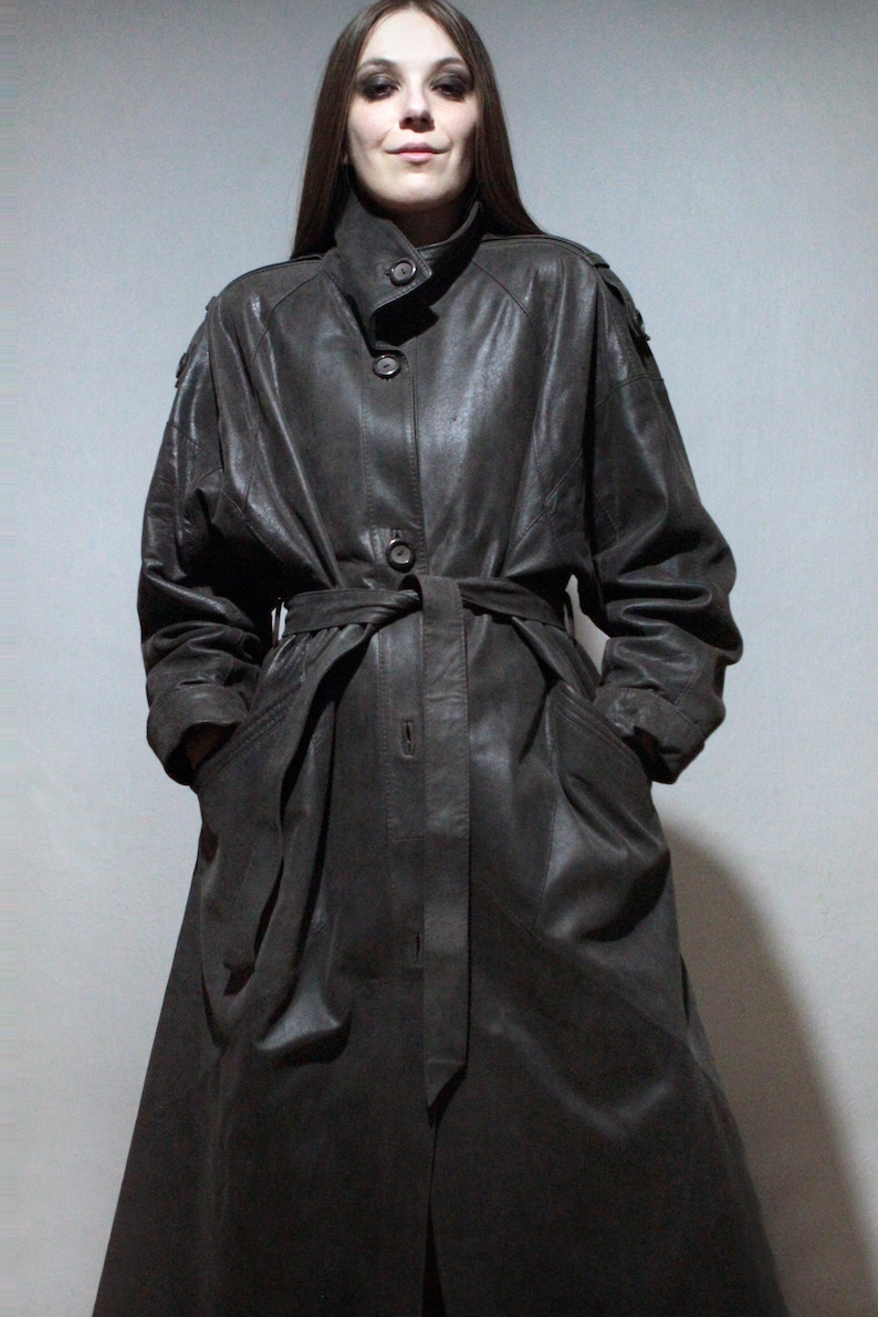 vintage long brown suede coat plus size leather trench coat