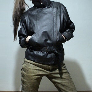 90s vintage black leather motorcycle jacket with lace up leather pants