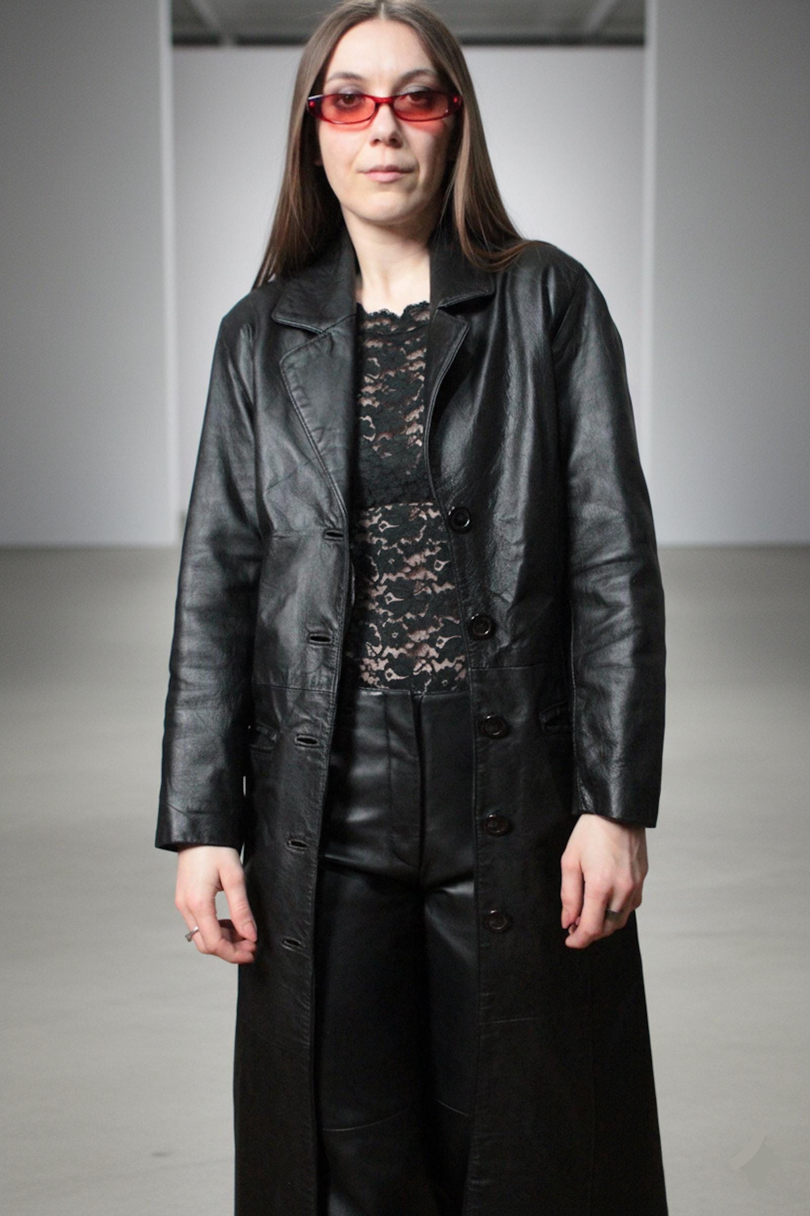 Long Leather Coat / 2000s Vintage Black Leather Blazer - Etsy