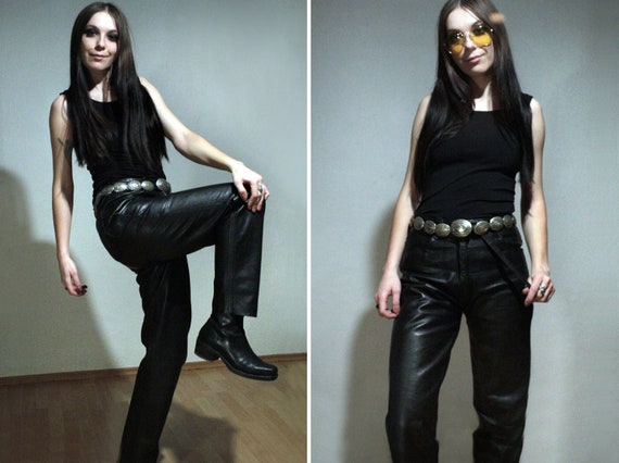 Motorcycle Leather Pants / High Waisted Leather Trousers -  Canada