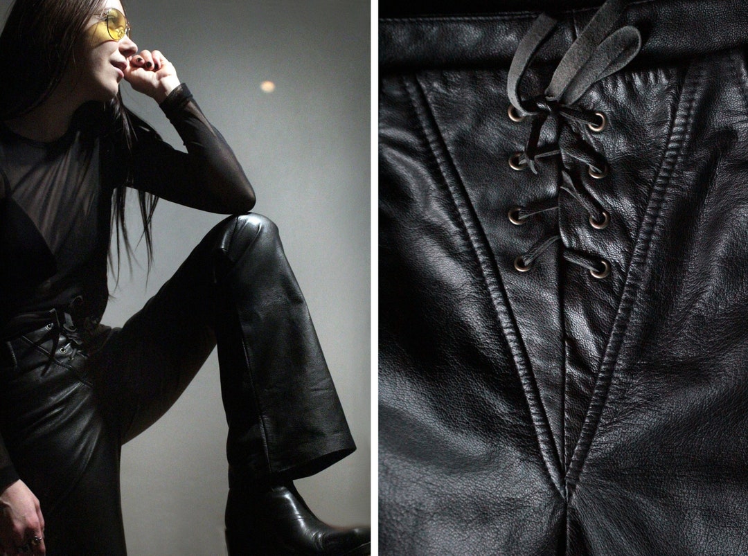 Lace up Fly Leather Pants / Black Leather Motorcycle Pants Etsy