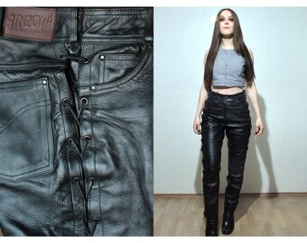 Lace up leather pants / High waisted leather motorcycle pants