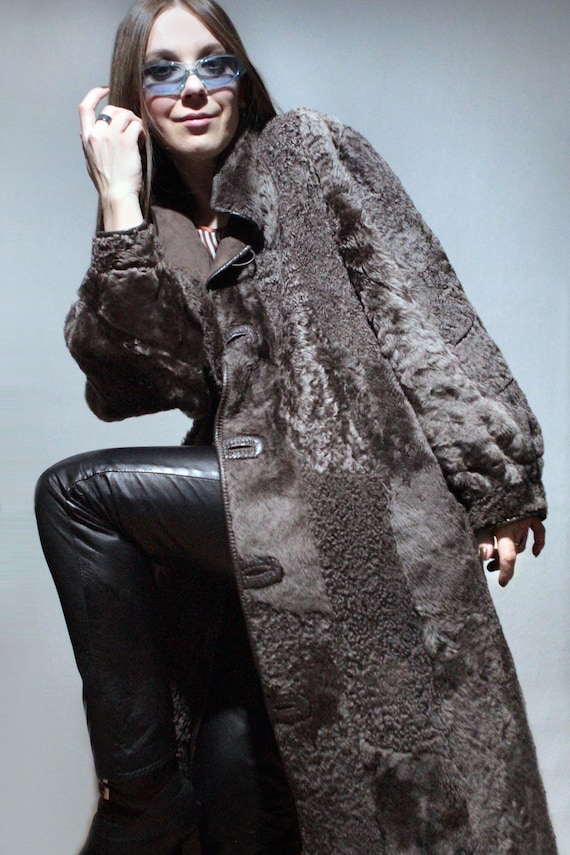 Reversible shearling sheepskin coat / Long suede coat / Teddy bear fur