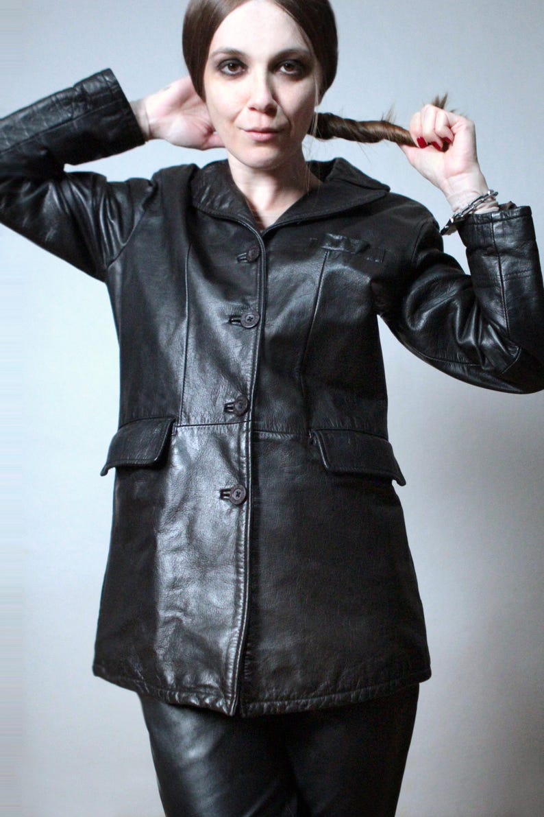 insulated black leather blazer cargo pilot's jacket