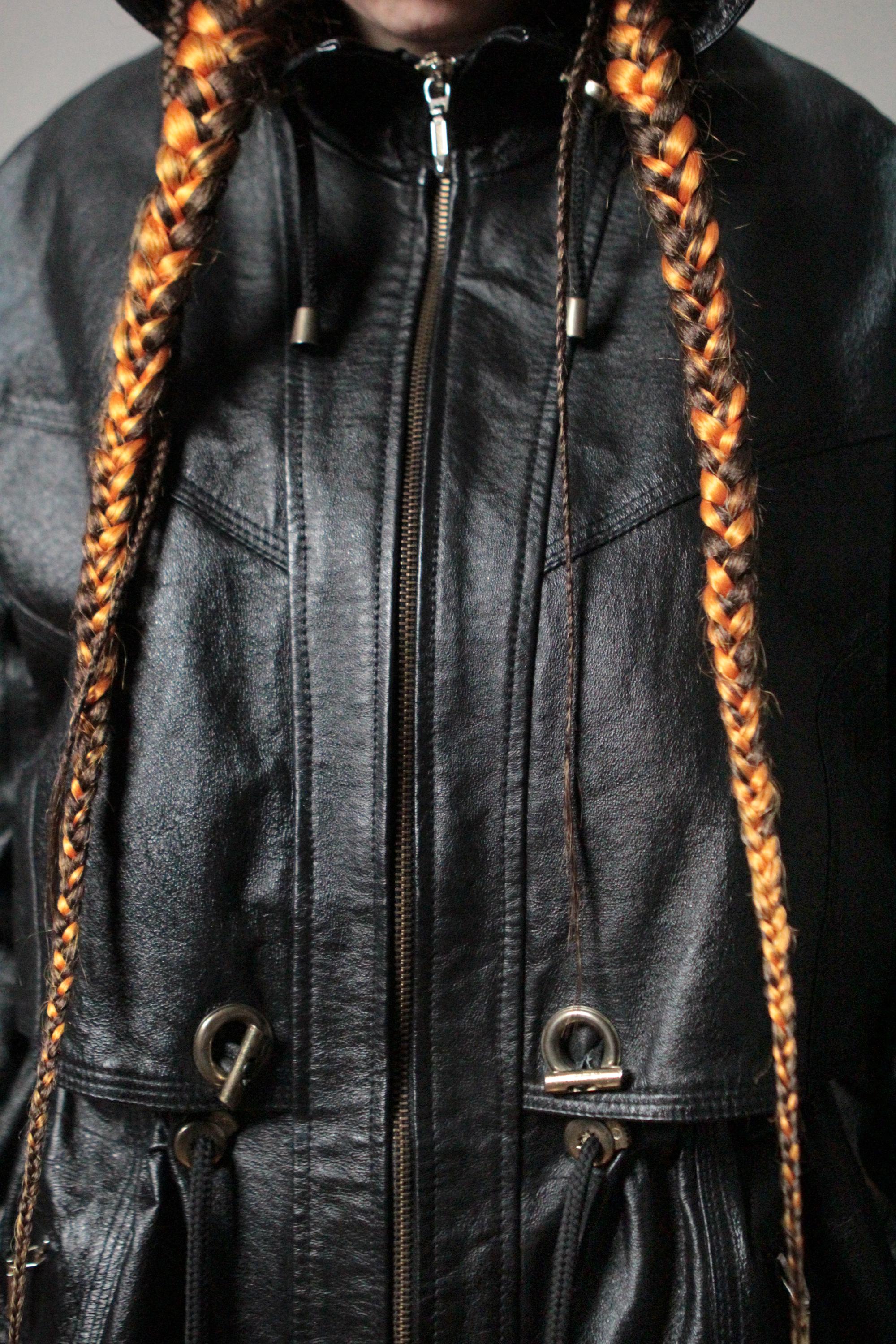 Hooded Leather Jacket / Oversized Black Leather Parka / 2000s 