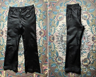 PLUS SIZE Leather pants / High waisted flare leather trousers