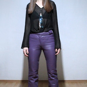 00s Purple leather pants high rise bootcut flare leather trousers
