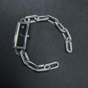 Calvin Klein watches with chain wristband / Stainless steel rectangular watches / Y2K street style