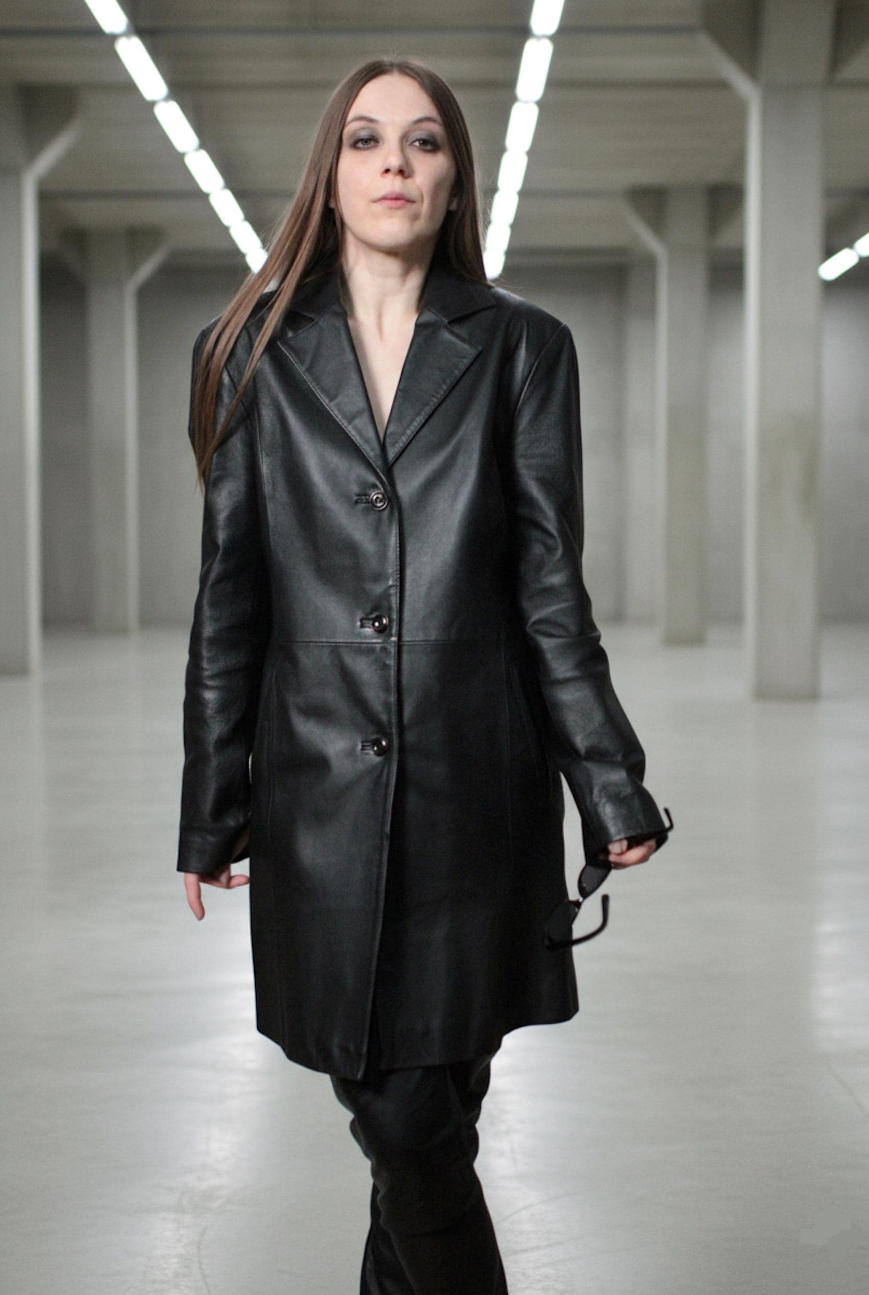 ジャケット・アウター 2000s used puff sleeve long leather coat Womens Long Leather Blazer / 2000s Vintage Black Leather Coat - Etsy