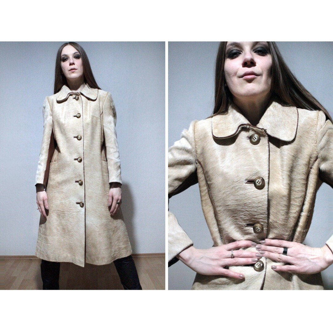 ジャケット・アウター European Vintage Pony Hair Leather Coat Pony Hair Coat / Cowhide Leather Trench Coat / 70s Vintage Real
