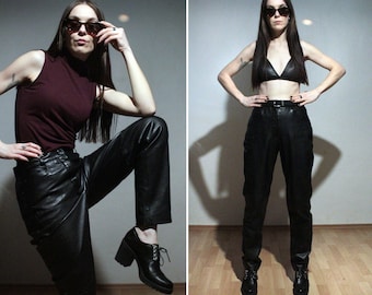 Leather pants PLUS SIZE / High waisted leather trousers