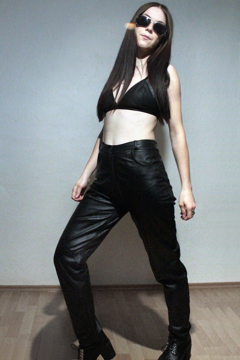 Vintage Black Leather Pants / High Waisted Leather Trousers Etsy