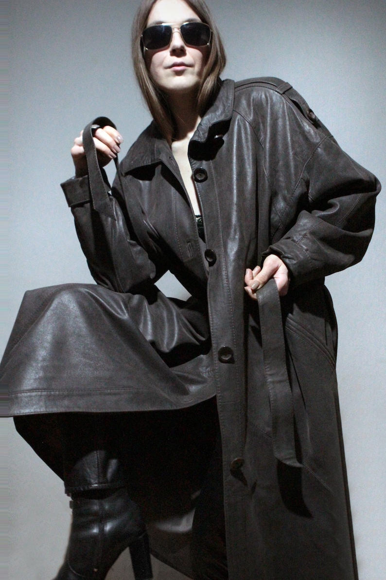 vintage long brown suede coat plus size leather trench coat