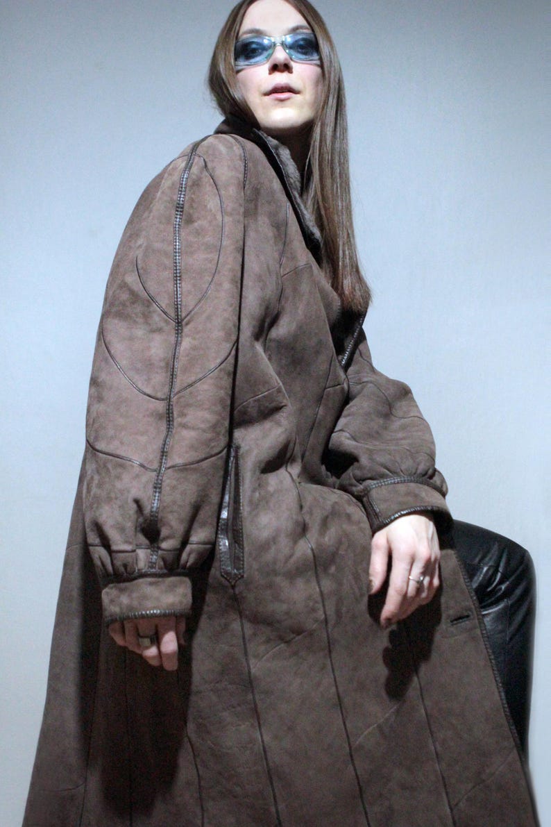 reversible brown sheepskin coat with real shearling teddy bear fur