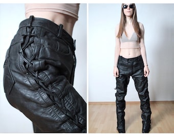 Lace up leather pants / High waisted leather motorcycle pants