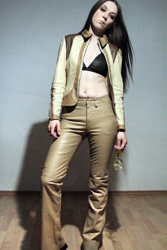 Ladies Grace & Emma Rustic Elegance Brown Leather Bell Bottom Pants