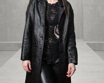Long Leather Coat / 2000s Vintage Black Leather Blazer - Etsy