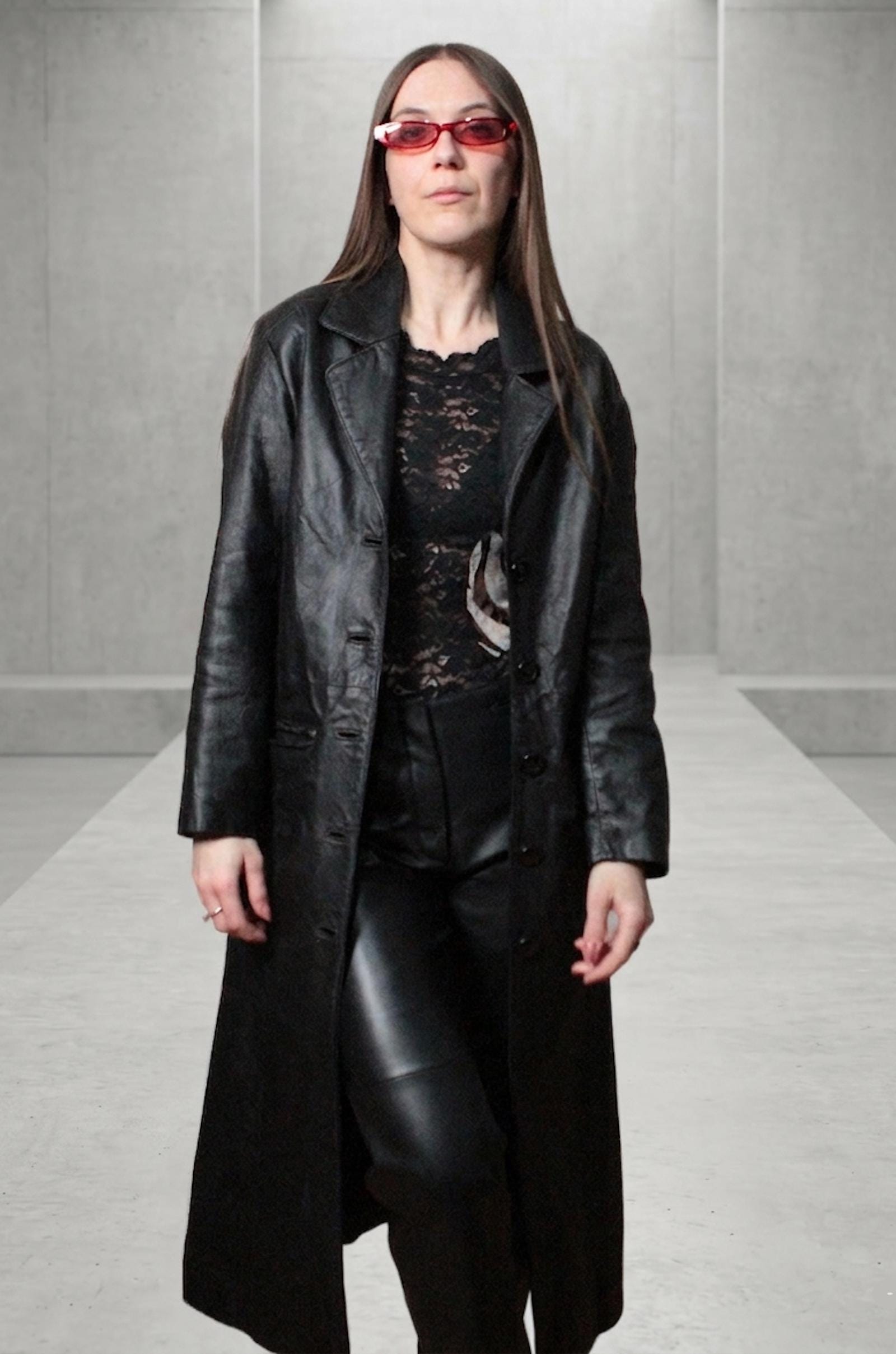 Long Leather Coat / 2000s Vintage Black Leather Blazer - Etsy