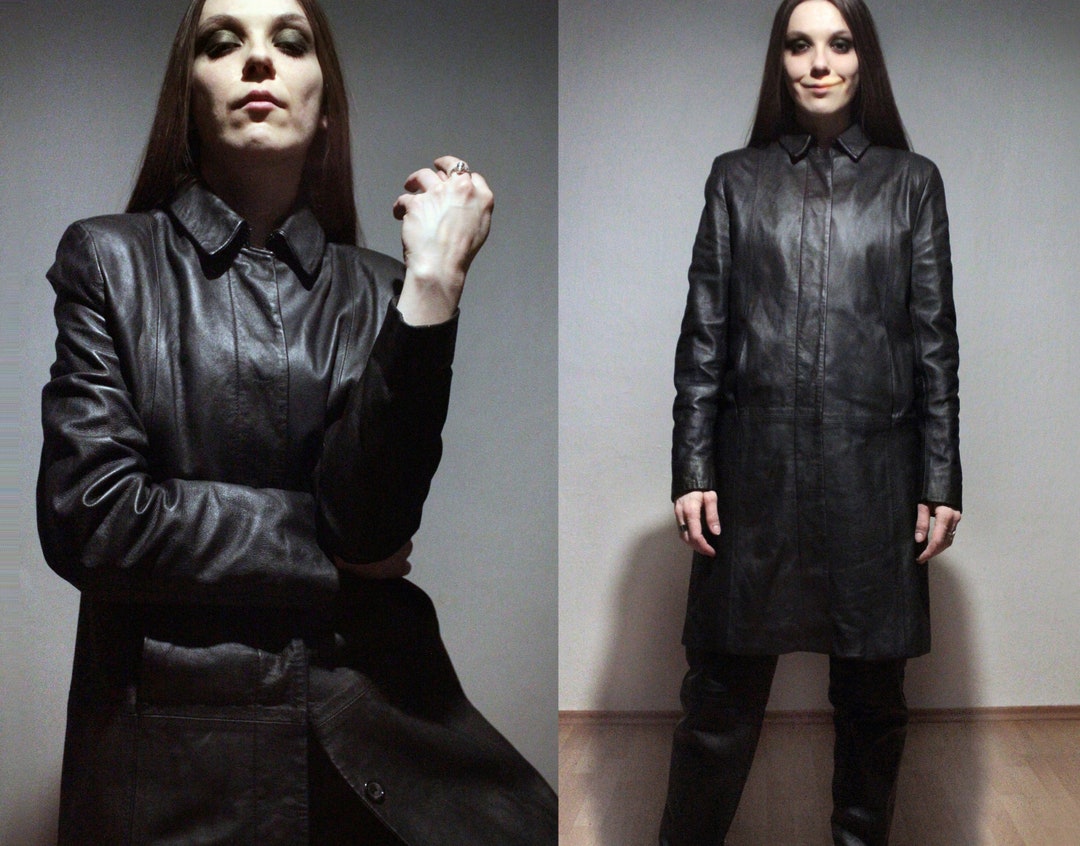 Black Leather Jacket / Long Leather Blazer / Womens Vintage Etsy