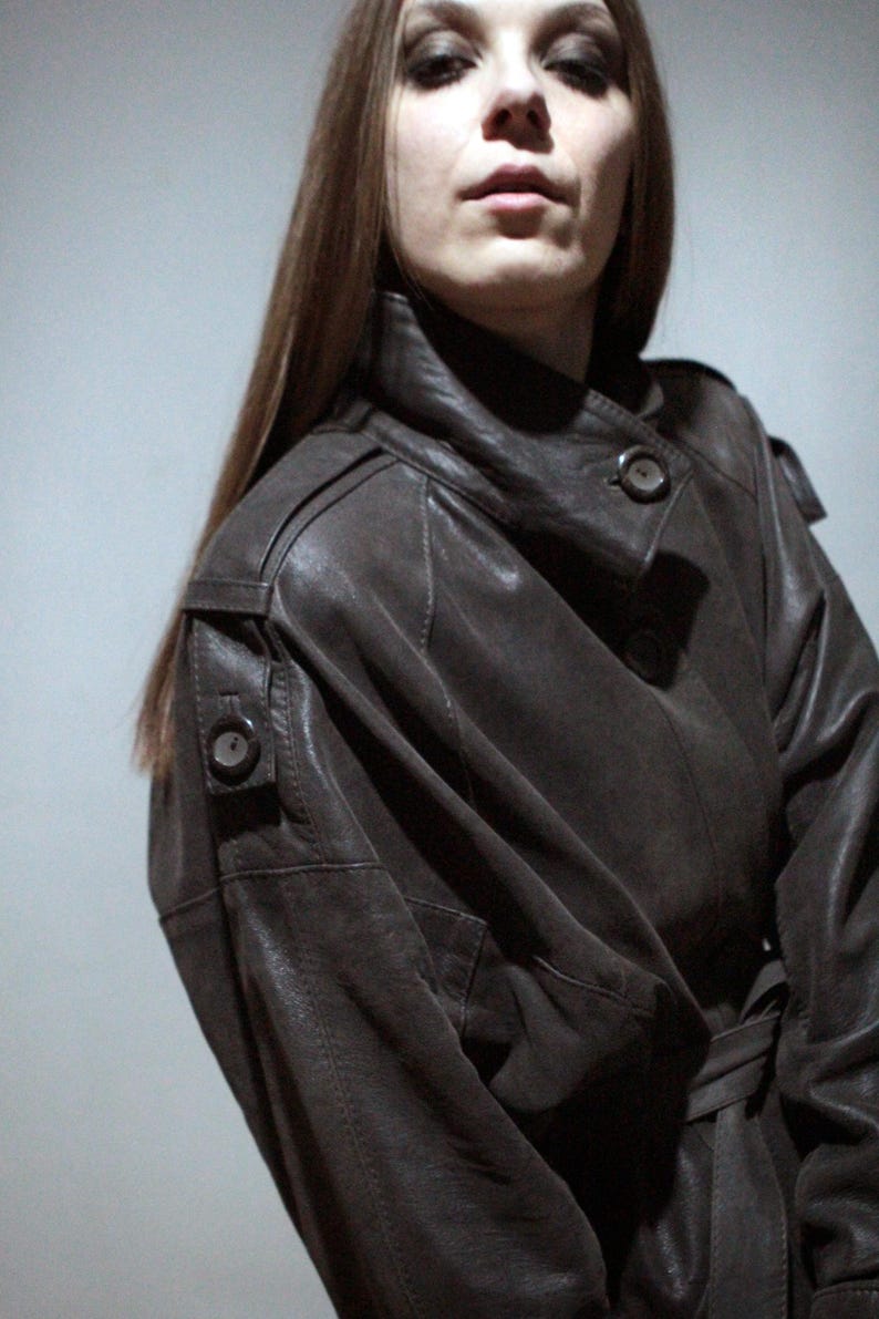 vintage long brown suede coat plus size leather trench coat