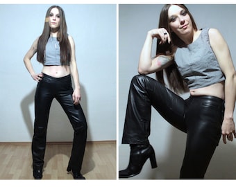 00s Low waist leather pants / Bootcut low rise leather trousers
