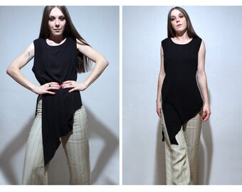 Asymmetrical long black top / Minimalist sleeveless tee
