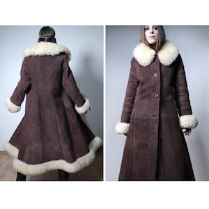 Winter long shearling coat PLUS SIZE / Penny Lane coat / Brown and white sheepskin maxi coat