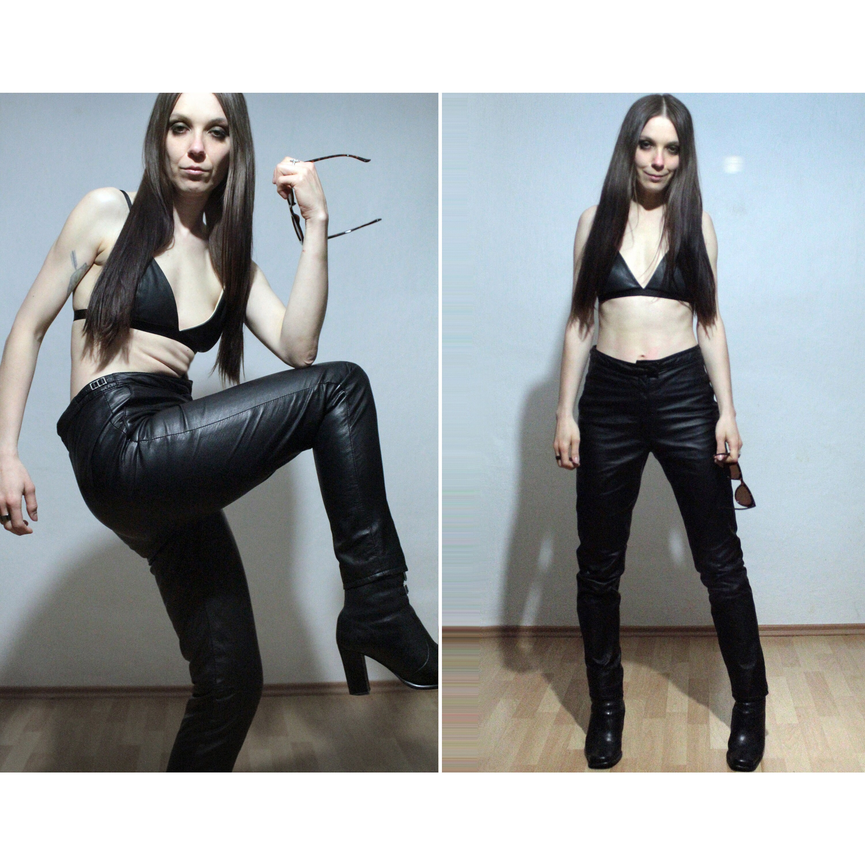 00s Vintage Leather Pants / High Waisted Black Leather